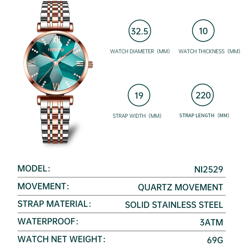 NIBOSI moda rombo specchio oro - Luxury Watch Top 10 recensione e prezzo